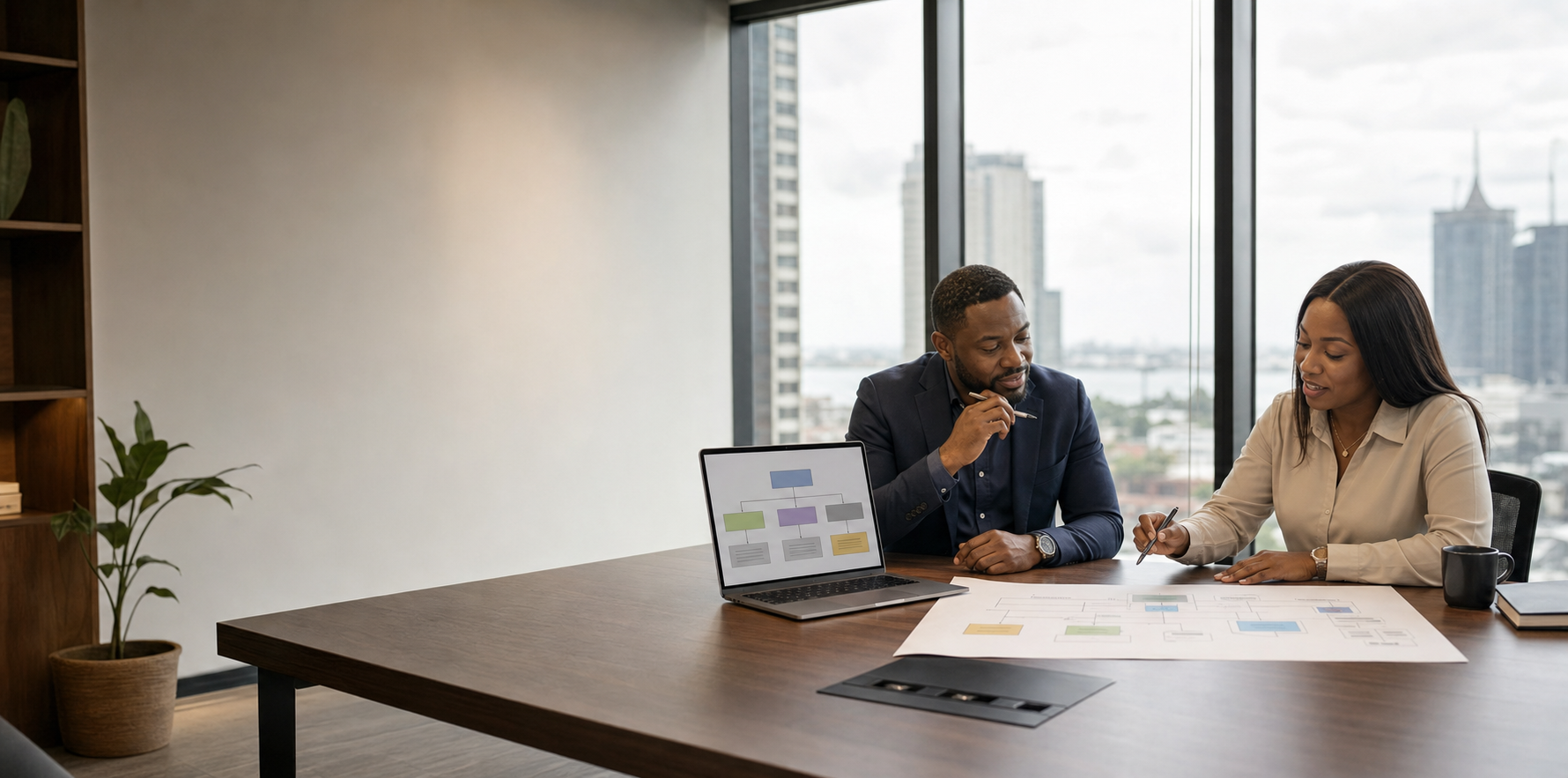 Nigerian business leaders reviewing a practical AI consulting roadmap with a consultant