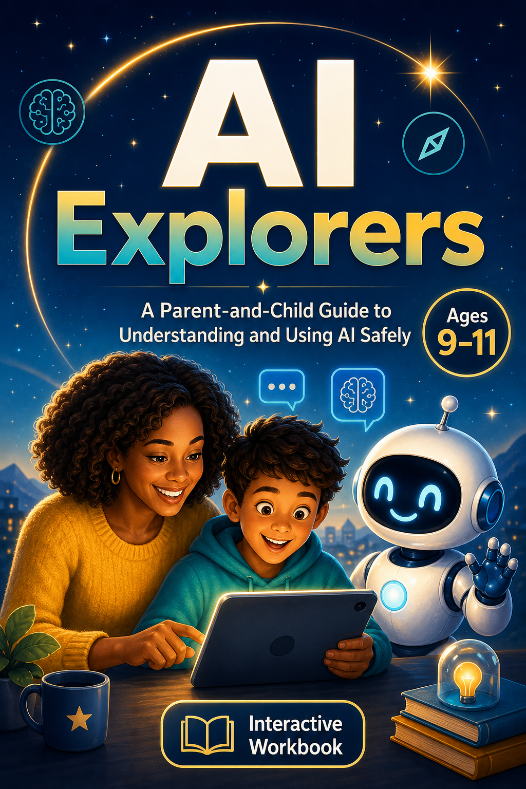 AI Explorers workbook cover for children ages 9 to 11