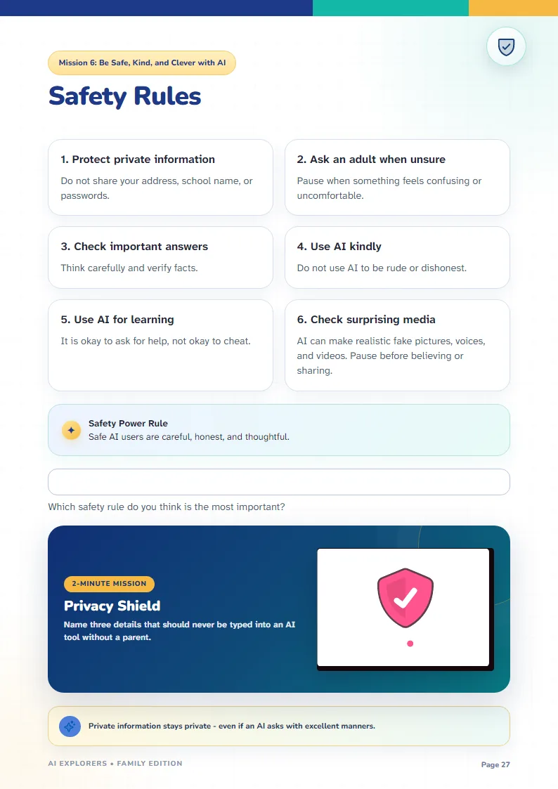Workbook preview: AI safety rules lesson