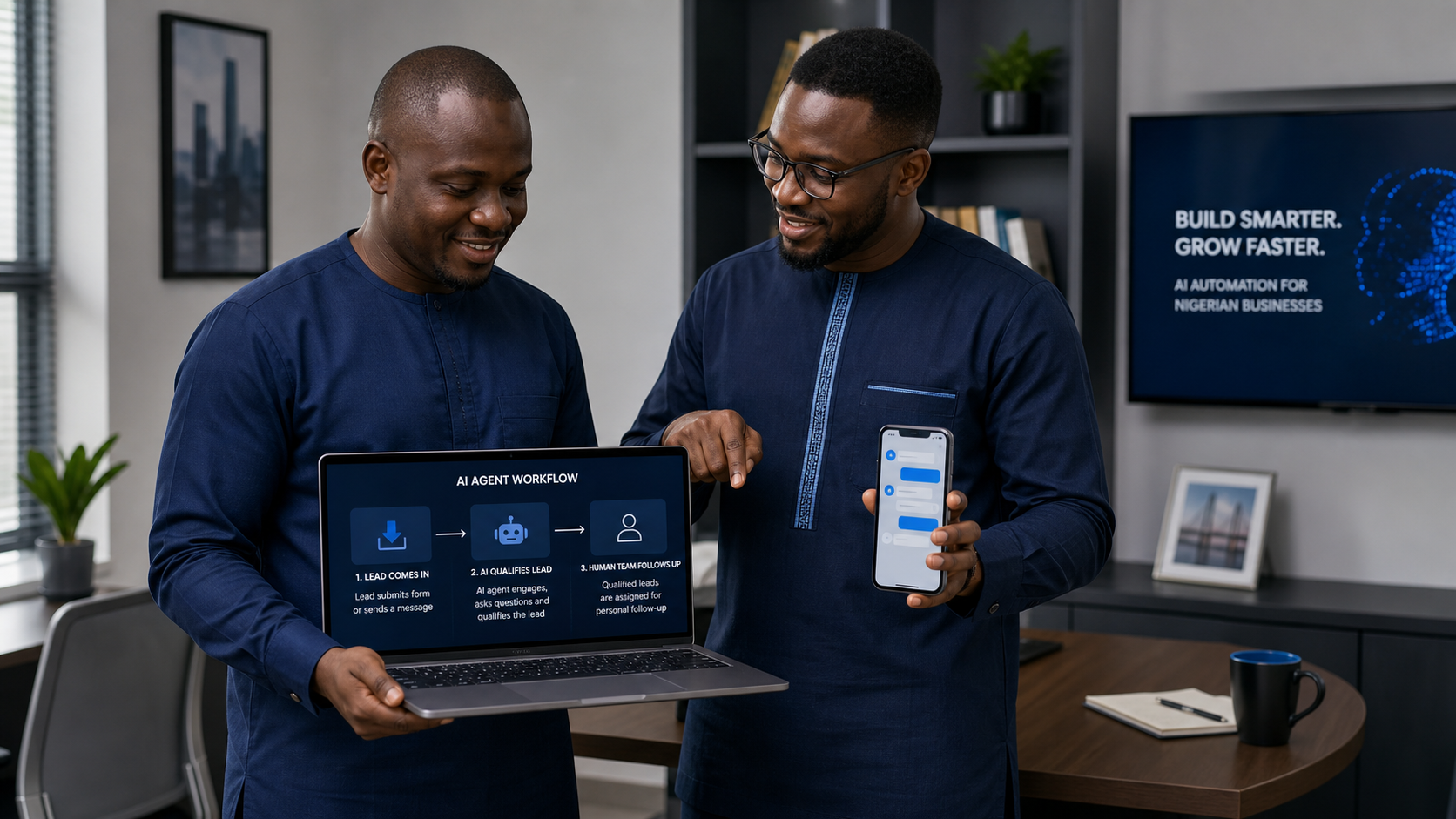 Nigerian founder and AI consultant reviewing a lead qualification agent workflow