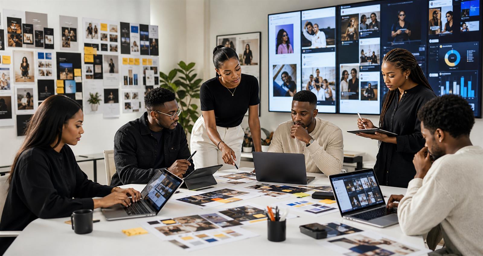 Creative planning board showing coordinated content, ads, and website messaging for a Lagos campaign
