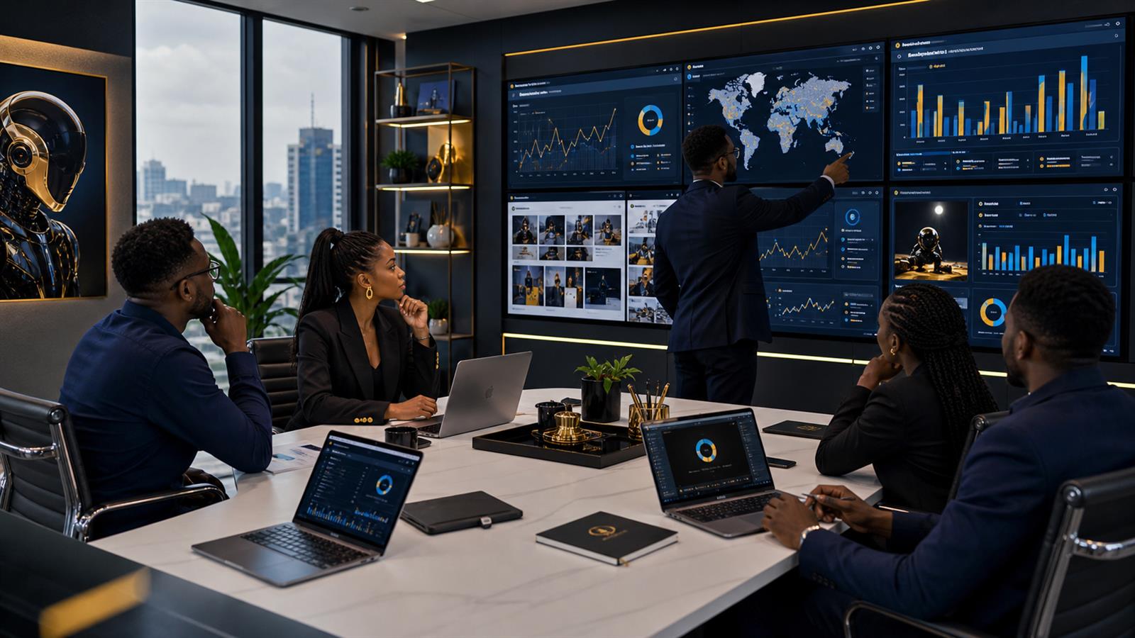 Paid media tracking review with search, display, and conversion dashboards for a business