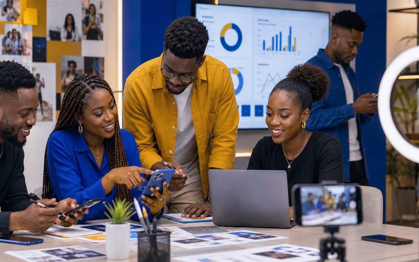 Content team planning social media campaigns, creator briefs, and reporting for a Nigerian brand