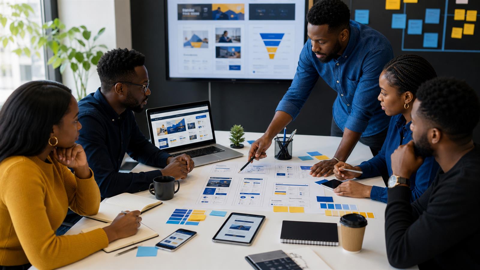 WTB website development team planning wireframes, conversion pages, and affordable website structure for a Nigerian business